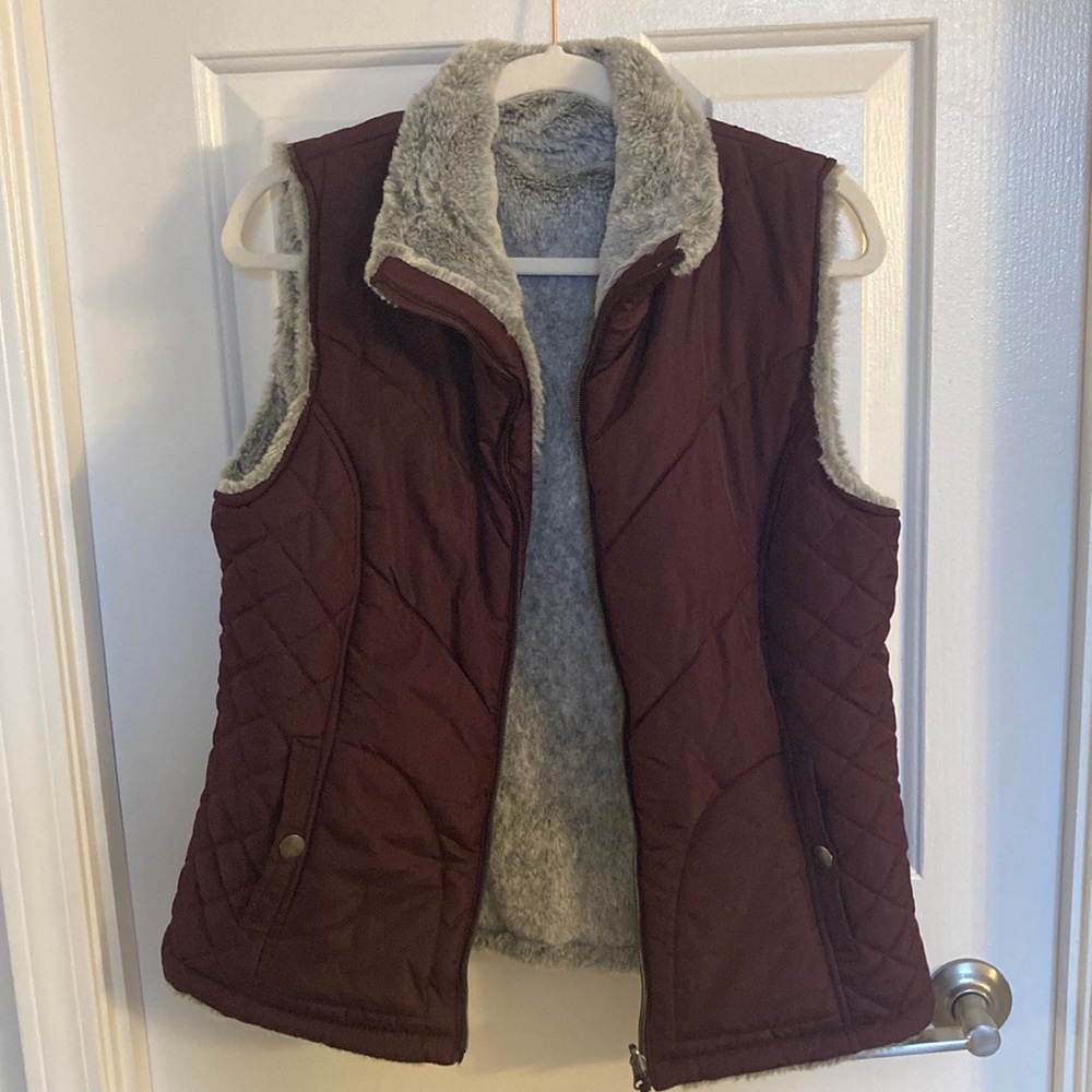 Reversible winter vest, purple/gray